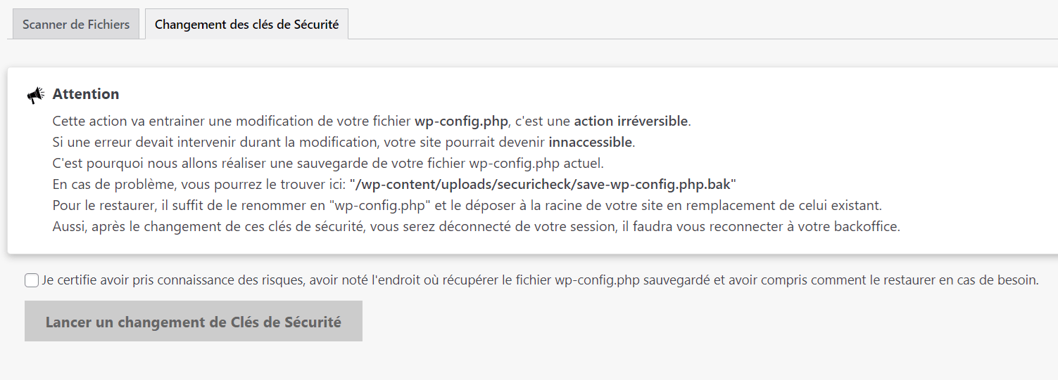 changement des clés de sécurité wordpress