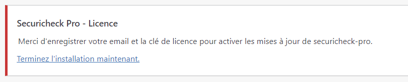 message activation licence securicheck