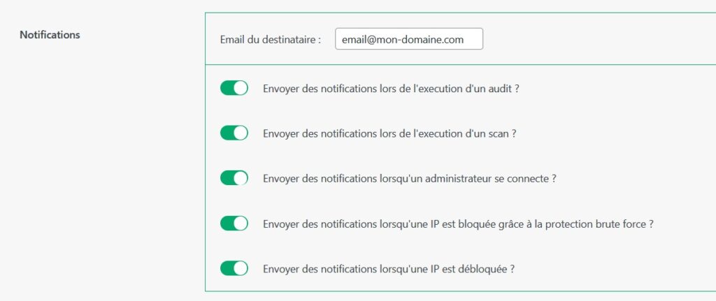 réglages notifications securicheck