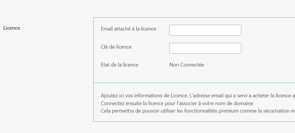 réglage pour l'activation de la licence securicheck pro
