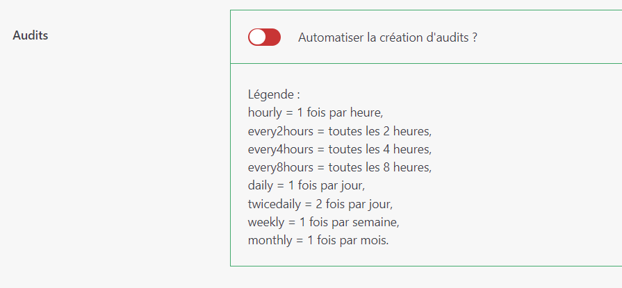 réglages automatisation d'audit