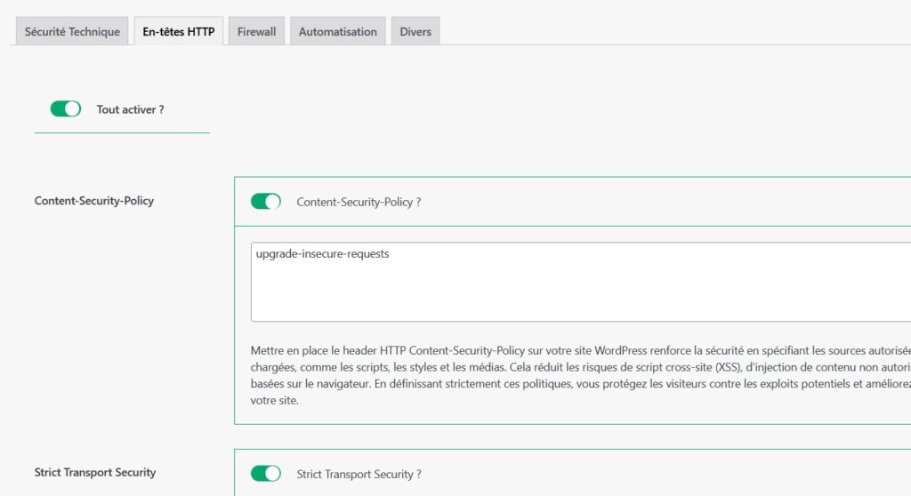 en têtes sécurité wordpress