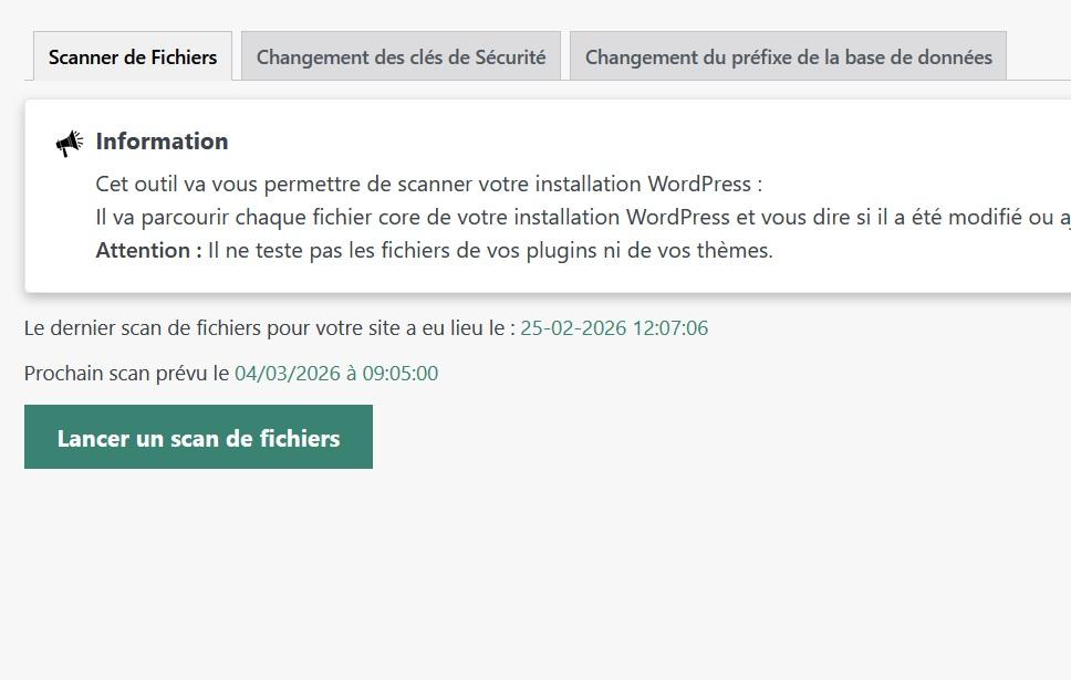 scanner de fichier WordPress